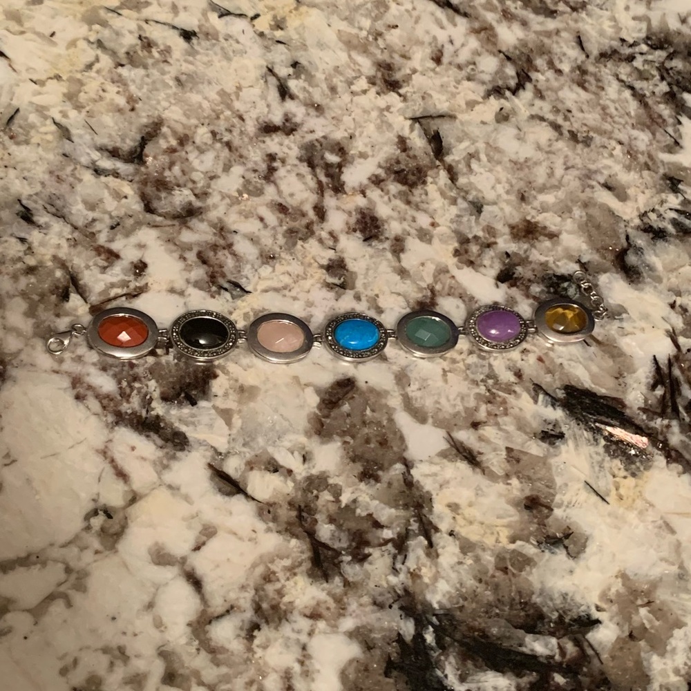 Sterling Silver Semi Precious Gemstone Vintage Bracelet, Stamped 925
